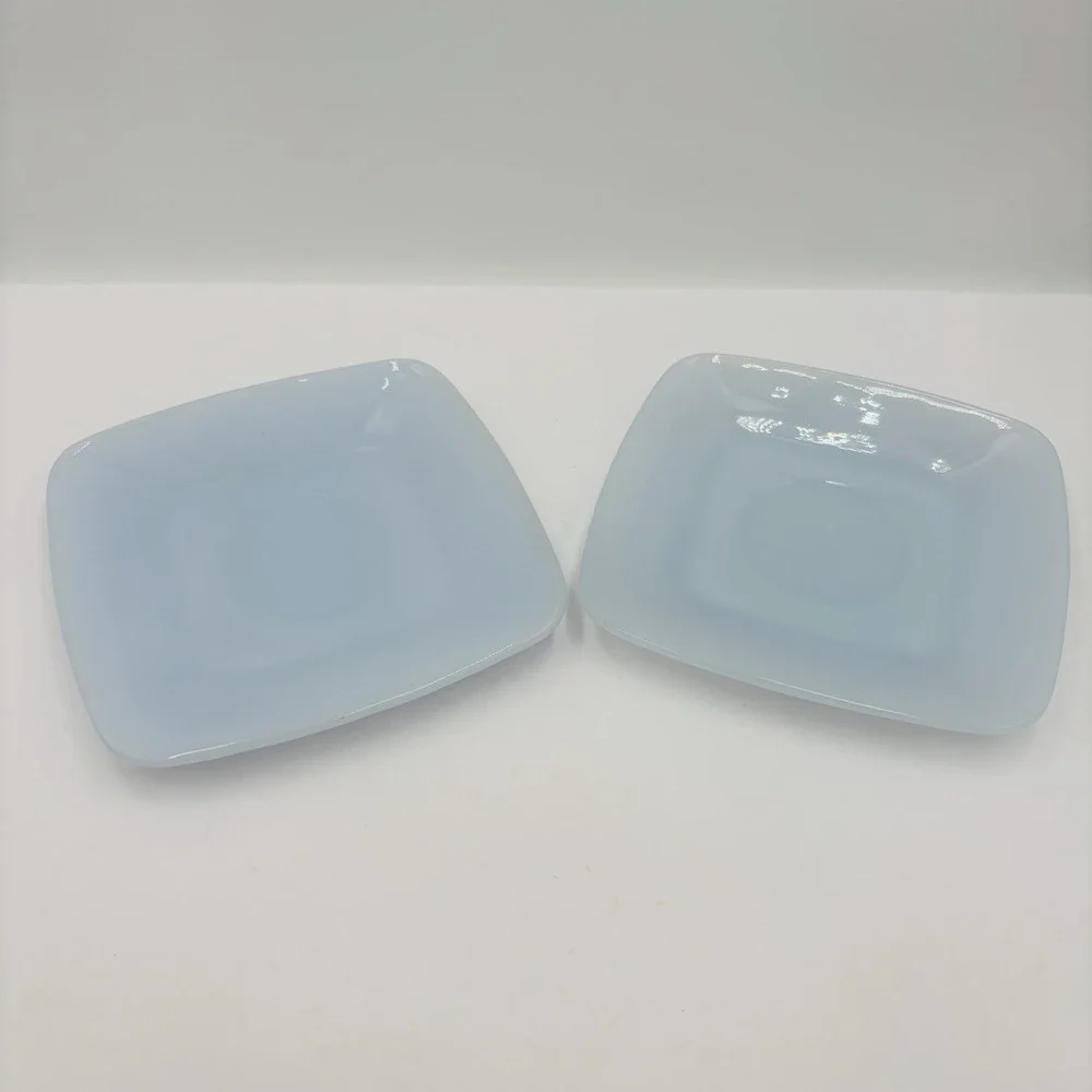 Vintage Fire King Delphite Blue Azurite Charm Square Saucer Plate Lot of 2
